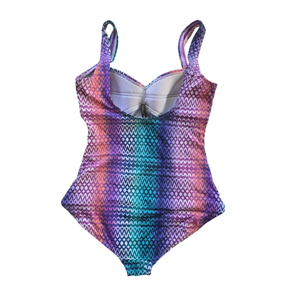 Tommy Bahama 77B Womens Purple Ombre Geometric Ruched One Piece Swimsuit‎ Size 8